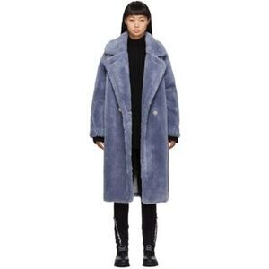 YVES SALOMON METEO Womens Coat Size 40 Blue 100% Wool Overcoat $1825